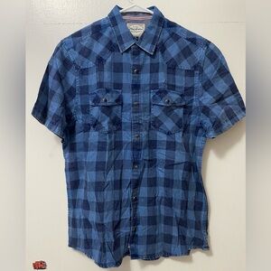 Flag & Anthem Men’s Blue Checkered Short Sleeve Western Button Up Shirt Medium M